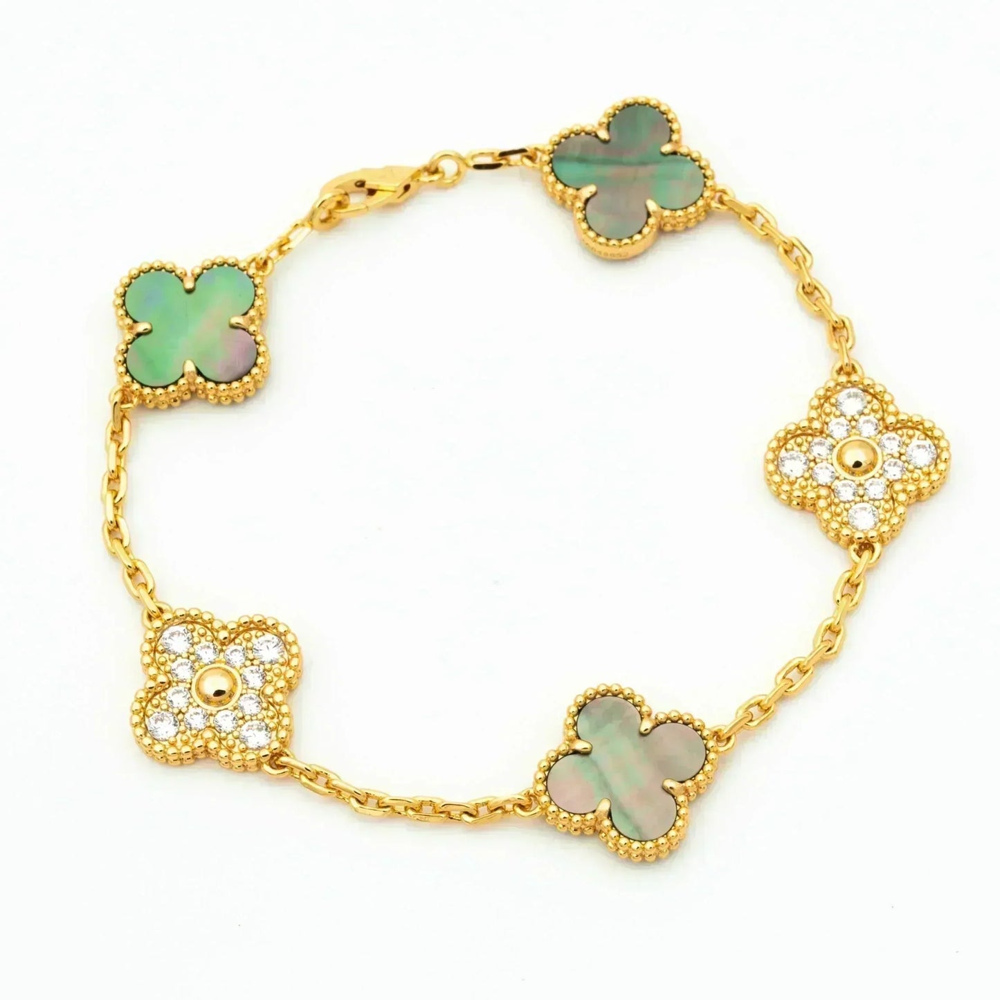 [Regal Jewels]CLOVER 5 MOTIF GRAY MOP DIAMOND BRACELET