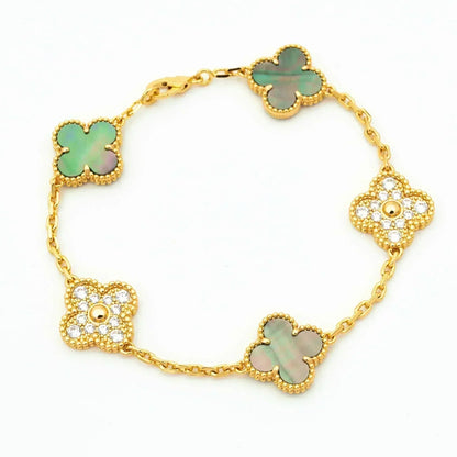 [Regal Jewels]CLOVER 5 MOTIF GRAY MOP DIAMOND BRACELET