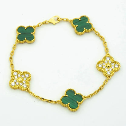 [Regal Jewels]CLOVER  5 MOTIF MALACHITE DIAMOND BRACELET