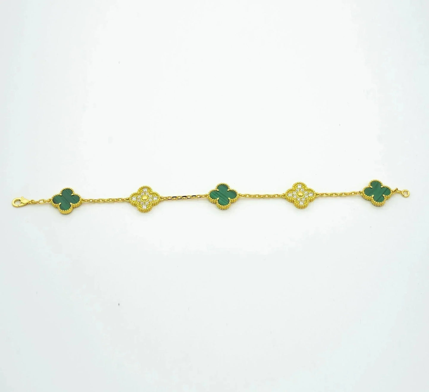 [Regal Jewels]CLOVER  5 MOTIF MALACHITE DIAMOND BRACELET