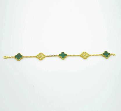 [Regal Jewels]CLOVER  5 MOTIF MALACHITE DIAMOND BRACELET