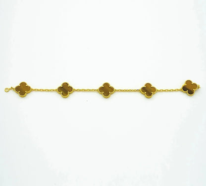 [Regal Jewels]CLOVER  5 MOTIFS TIGER EYE BRACELET