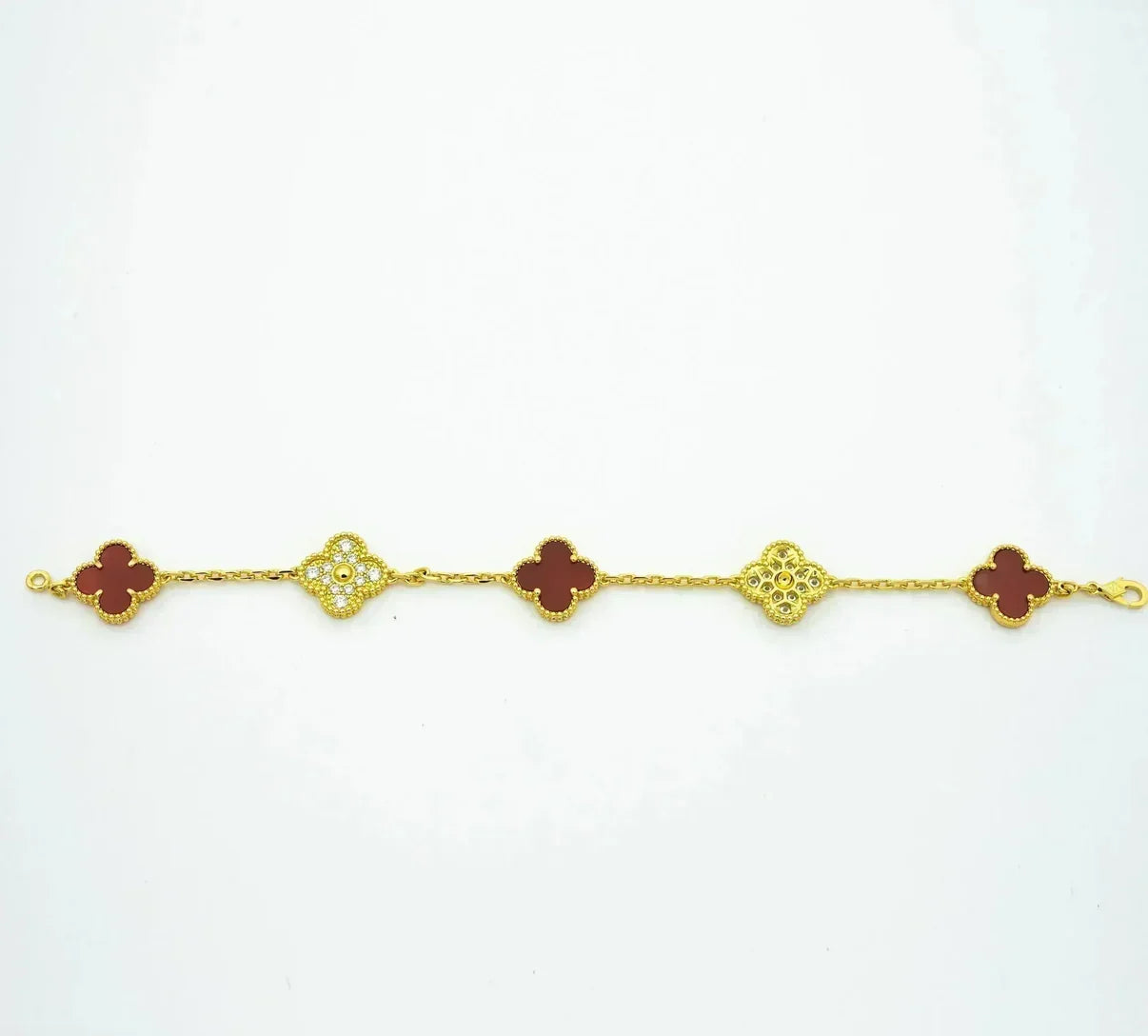 [Regal Jewels] CLOVER 5 MOTIF RED CORNELIAN BRACELET COLLECTION