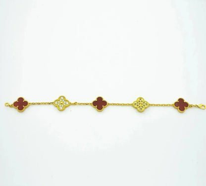 [Regal Jewels] CLOVER 5 MOTIF RED CORNELIAN BRACELET COLLECTION