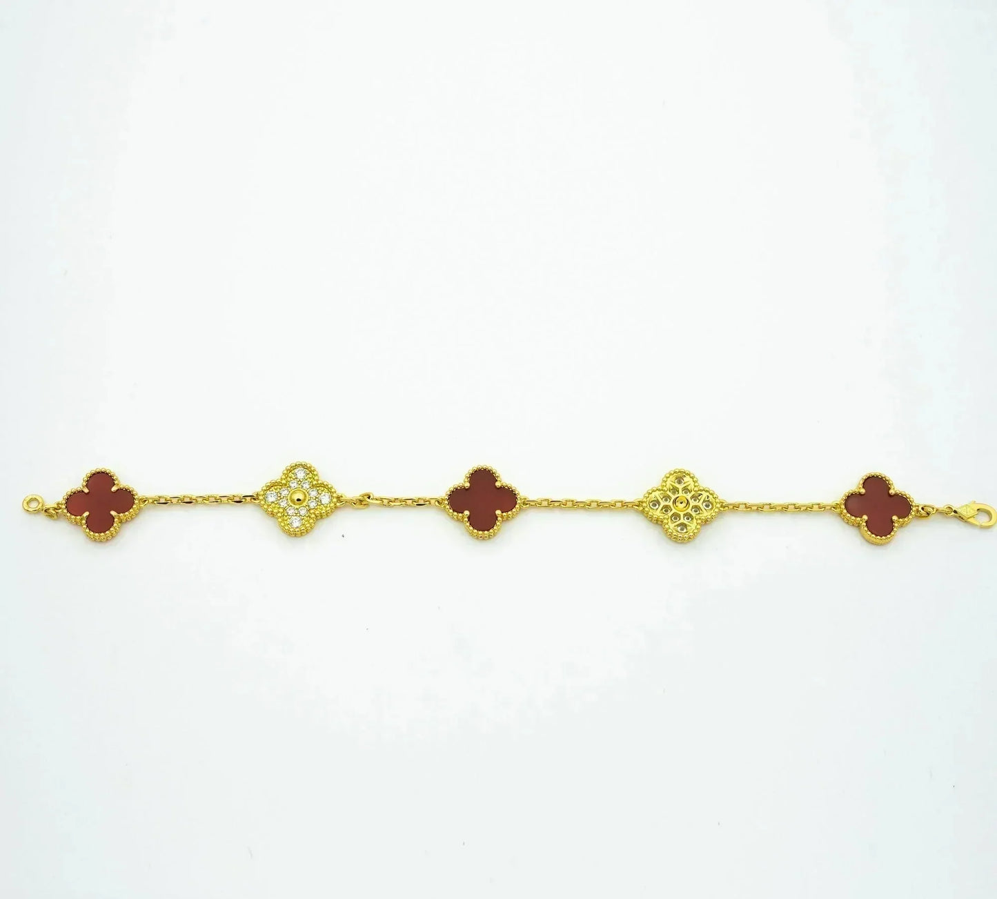 [Regal Jewels]CLOVER 5 MOTIFS CARNELIAN DIAMOND BRACELET