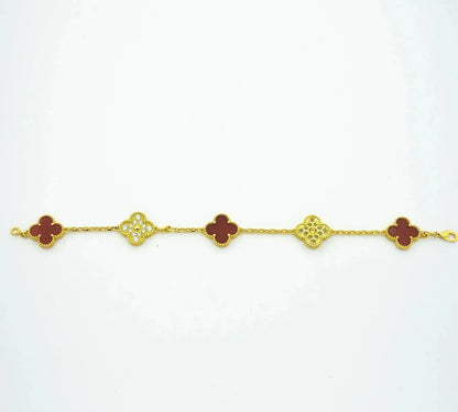 [Regal Jewels]CLOVER 5 MOTIFS CARNELIAN DIAMOND BRACELET