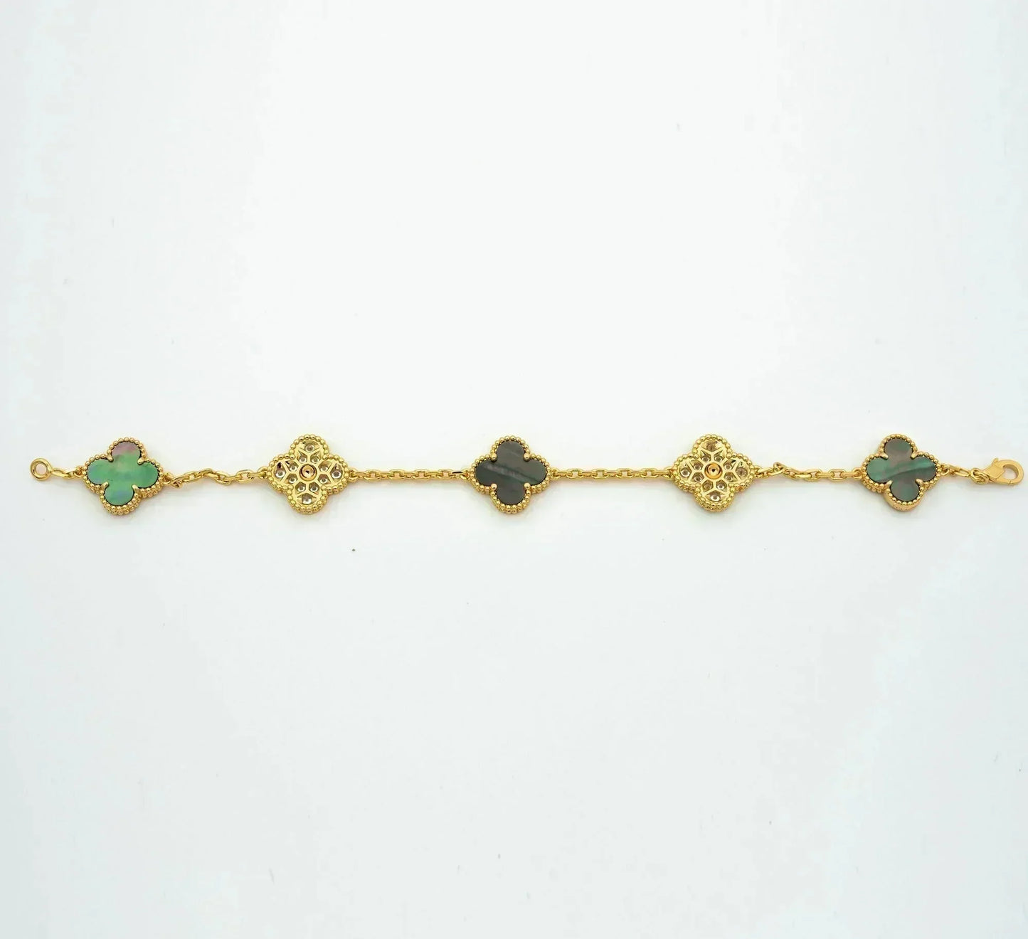 [Regal Jewels]CLOVER 5 MOTIF GRAY MOP DIAMOND BRACELET
