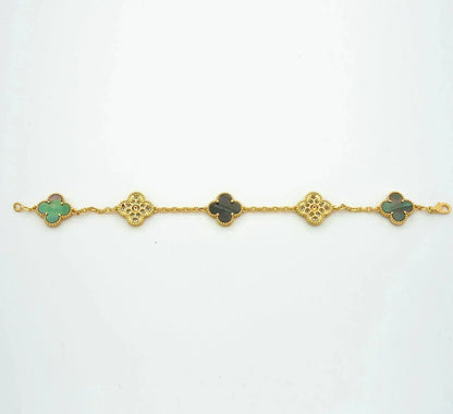 [Regal Jewels]CLOVER 5 MOTIF GRAY MOP DIAMOND BRACELET