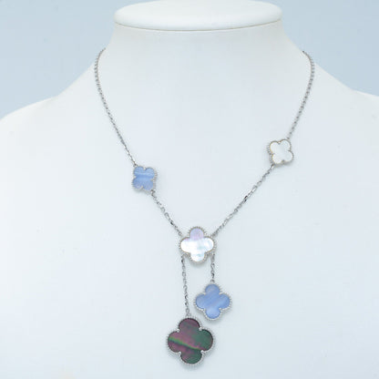 [Regal Jewels]CLOVER MOP CHALCEDONY NECKLACE SILVER 6 MOTIF