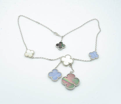 [Regal Jewels]CLOVER MOP CHALCEDONY NECKLACE SILVER 6 MOTIF