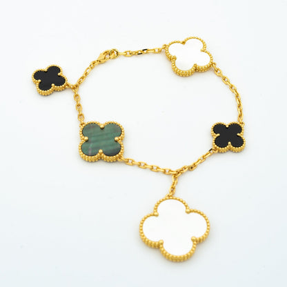 [Regal Jewels]CLOVER BRACELET 5 MOTIFS ONYX MOP