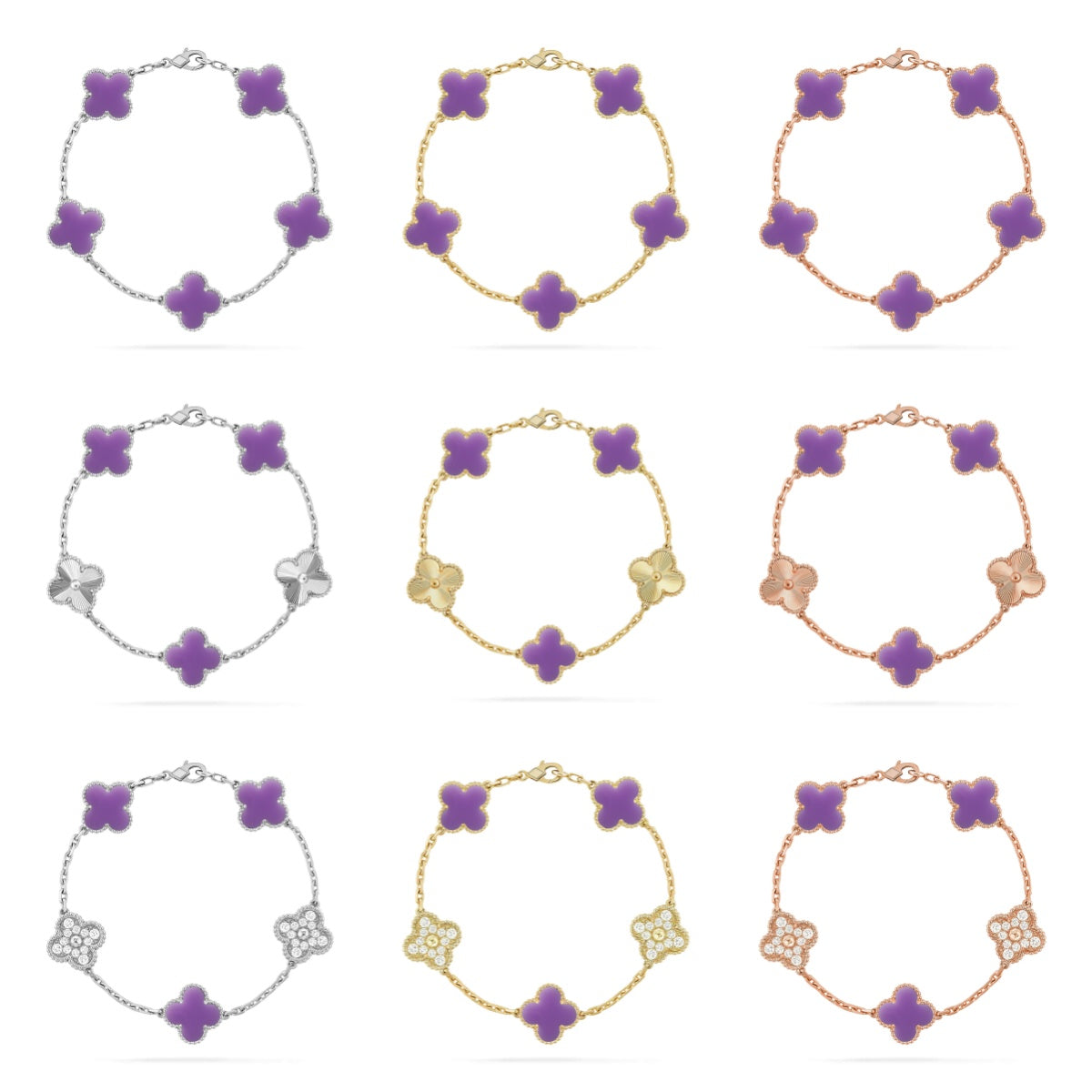[Regal Jewels]CLOVER 5 MOTIF LIGHT PURPLE BRACELET COLLECTION
