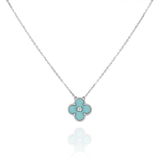 [Regal Jewels]CLOVER 1 DIAMOND LIGHT BLUE SILVER NECKLACE