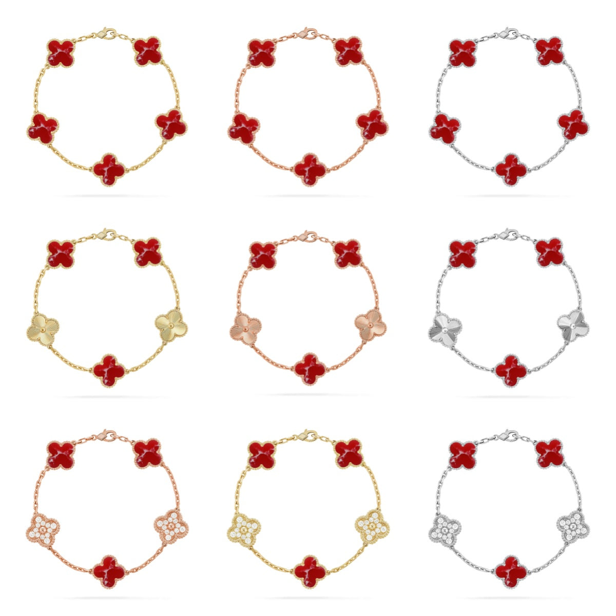 [Regal Jewels]CLOVER 5 MOTIF RED PATTERN BRACELET COLLECTION