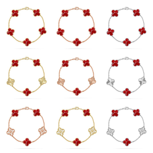 [Regal Jewels]CLOVER 5 MOTIF RED PATTERN BRACELET COLLECTION