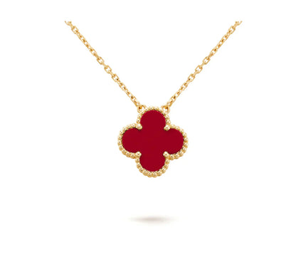 [Regal Jewels]CLOVER 15MM CARNELIAN SINGLE FLOWER NECKLACE