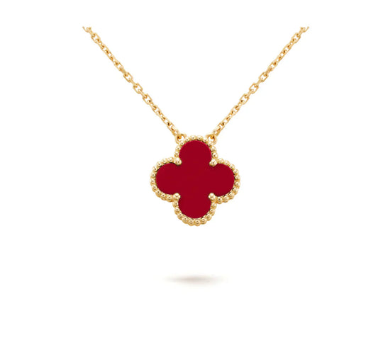[Regal Jewels]CLOVER 15MM CARNELIAN SINGLE FLOWER NECKLACE