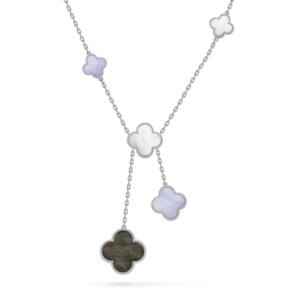 [Regal Jewels]CLOVER MOP CHALCEDONY NECKLACE SILVER 6 MOTIF