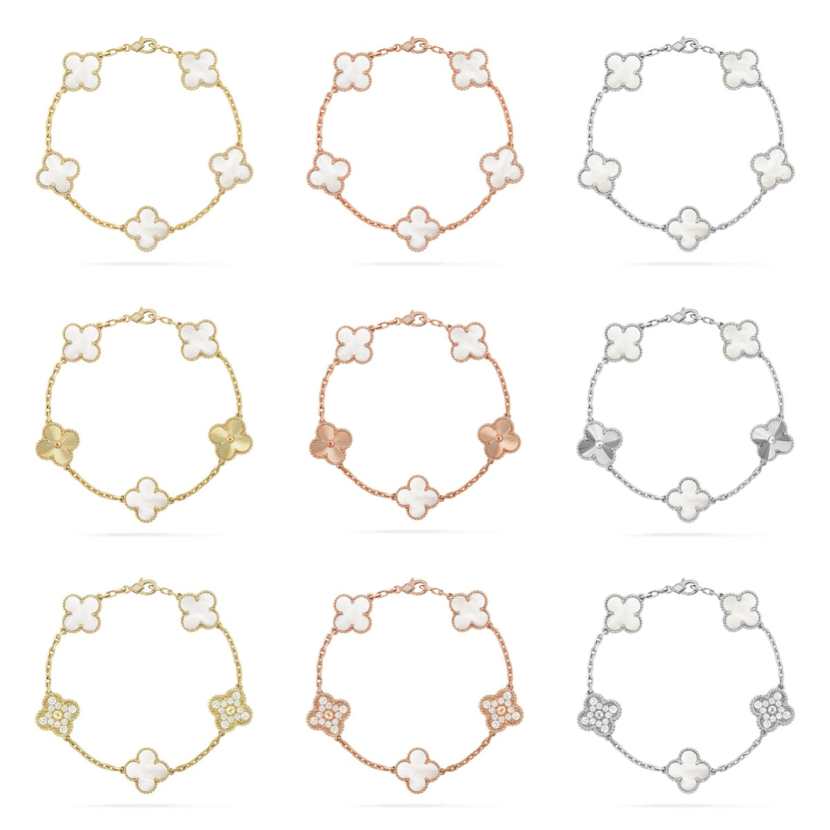 [Regal Jewels]CLOVER WHITE PEARL MOP 5 MOTIF BRACELET COLLECTION