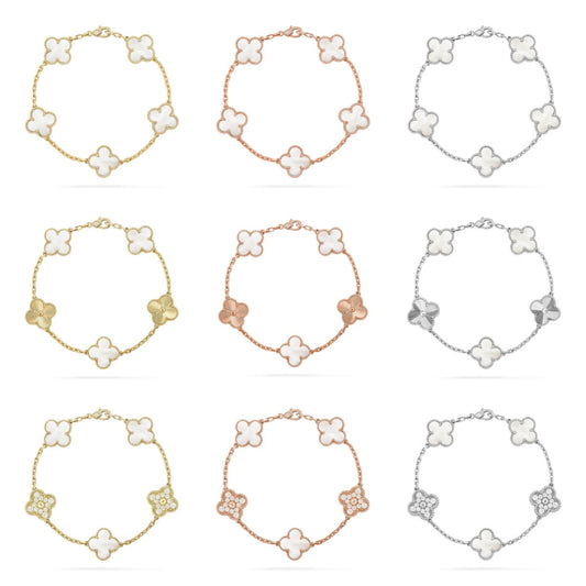 [Regal Jewels]CLOVER WHITE PEARL MOP 5 MOTIF BRACELET COLLECTION