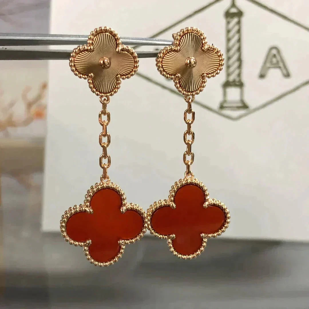[Regal Jewels]CLOVER 2 MOTIF  LASER CARNELIAN EARRINGS