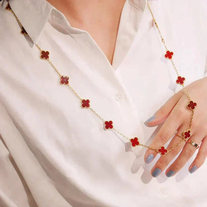 [Regal Jewels]CLOVER 20 MOTIFS CARNELIAN NECKLACE