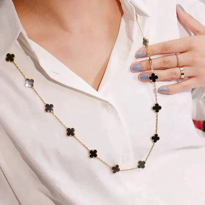 [Regal Jewels]CLOVER 20 MOTIFS ONYX NECKLACE