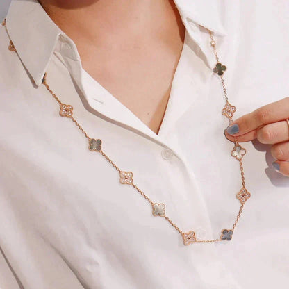 [Regal Jewels]CLOVER 20 MOTIFS DARK MOP DIAMOND  NECKLACE