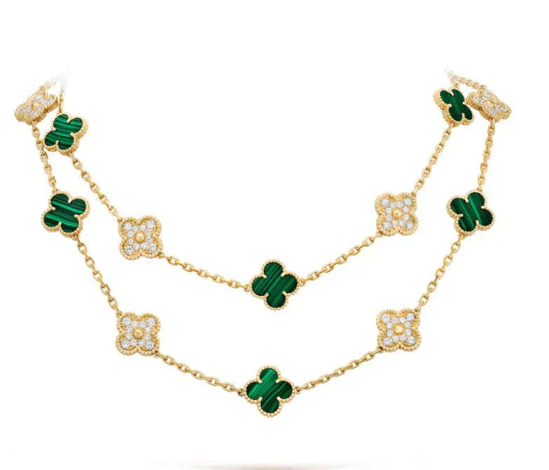 [Regal Jewels]CLOVER 20 MOTIFS MALACHITE DIAMOND NECKLACE