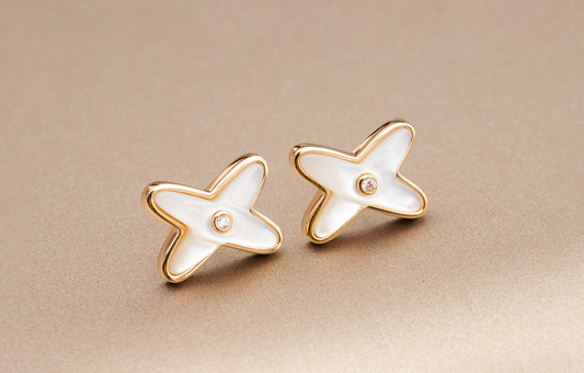 [Regal Jewels]JEUX DE WHITE MOP ROSE GOLD DIAMOND EARRINGS