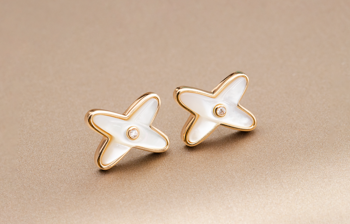 [Regal Jewels]JEUX DE WHITE MOP PINK GOLD DIAMOND EARRINGS