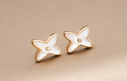[Regal Jewels]JEUX DE WHITE MOP PINK GOLD DIAMOND EARRINGS
