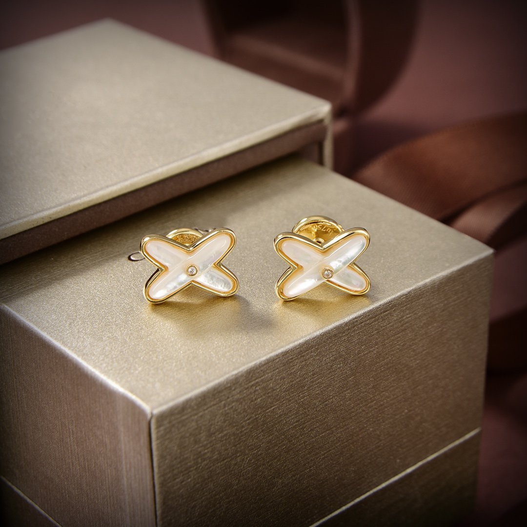 [Regal Jewels]JEUX DE WHITE MOP GOLD DIAMOND EARRINGS