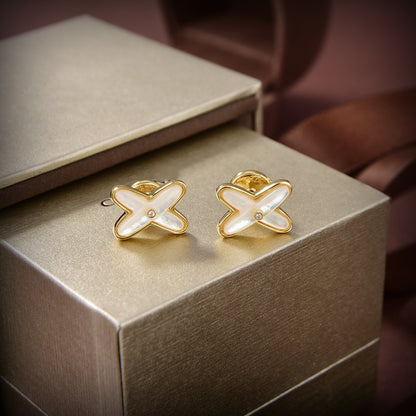 [Regal Jewels]JEUX DE WHITE MOP GOLD DIAMOND EARRINGS