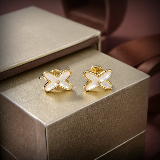 [Regal Jewels]JEUX DE WHITE MOP GOLD DIAMOND EARRINGS