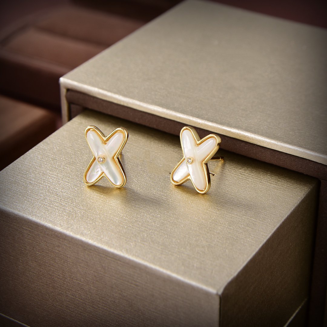 [Regal Jewels]JEUX DE WHITE MOP GOLD DIAMOND EARRINGS