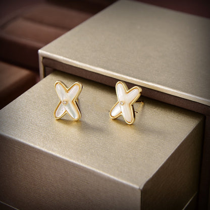 [Regal Jewels]JEUX DE WHITE MOP GOLD DIAMOND EARRINGS