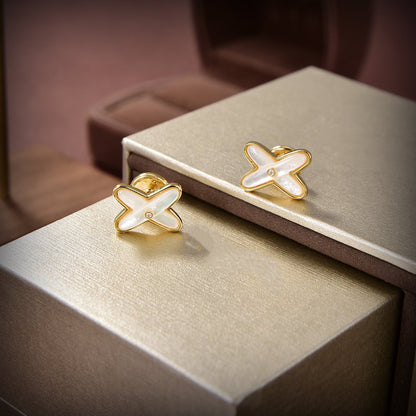 [Regal Jewels]JEUX DE WHITE MOP GOLD DIAMOND EARRINGS