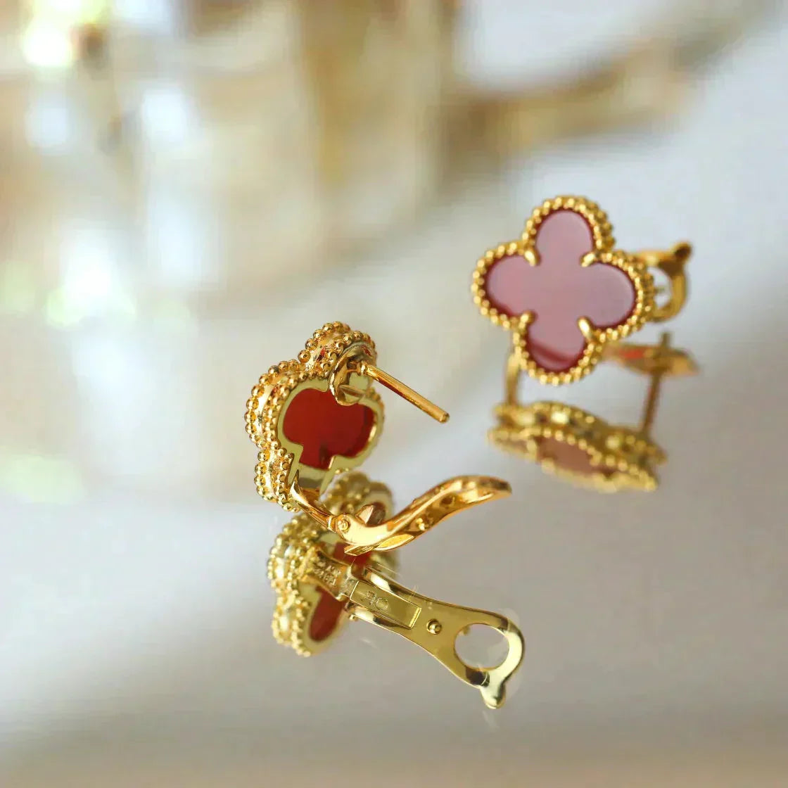 [Regal Jewels]CLOVER MEDIUM 1 MOTIFS CARNELIAN  EARRINGS