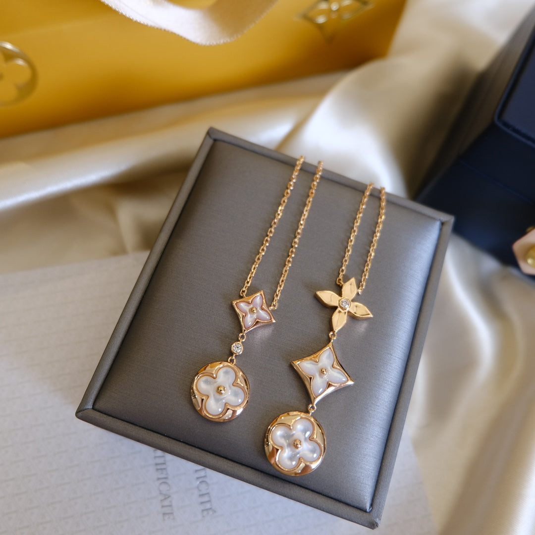 [Regal Jewels]COLOR BLOSSOM LARIAT NECKLACE PINK GOLD WHITE MOTHER PEARL AND DIAMOND