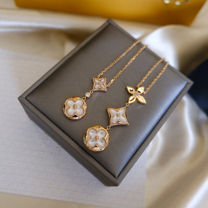 [Regal Jewels]COLOR BLOSSOM LARIAT NECKLACE PINK GOLD WHITE MOTHER PEARL AND DIAMOND