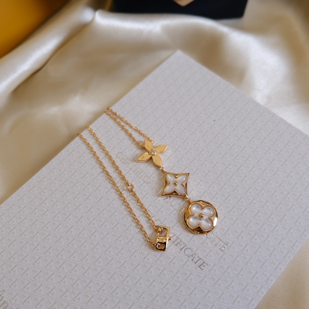 [Regal Jewels]COLOR BLOSSOM LARIAT NECKLACE PINK GOLD WHITE MOTHER PEARL AND DIAMOND