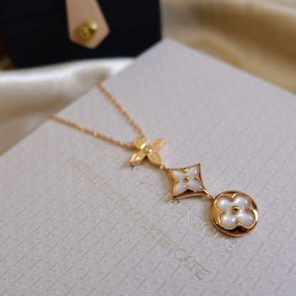 [Regal Jewels]COLOR BLOSSOM LARIAT NECKLACE PINK GOLD WHITE MOTHER PEARL AND DIAMOND