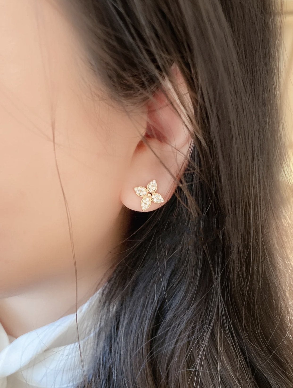 [Regal Jewels]STAR BLOSSOM STUD EARRINGS PINK GOLD DIAMONDS