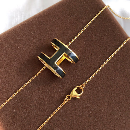 [Regal Jewels]HM CLIC BLACK ENAMEL GOLD NECKLACE