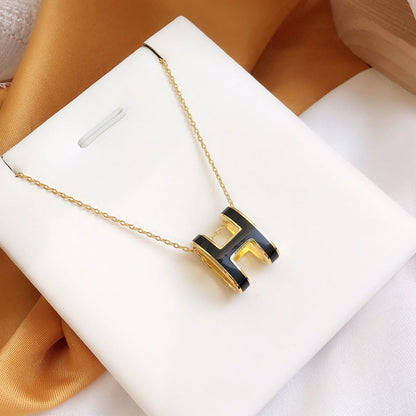 [Regal Jewels]HM CLIC BLACK ENAMEL GOLD NECKLACE