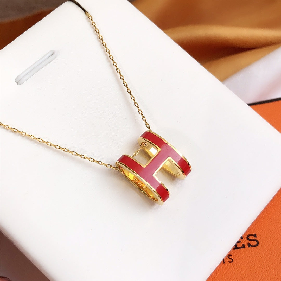 [Regal Jewels]HM CLIC RED ENAMEL GOLD NECKLACE