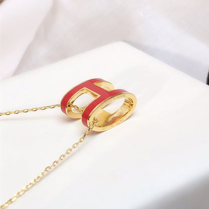 [Regal Jewels]HM CLIC RED ENAMEL GOLD NECKLACE