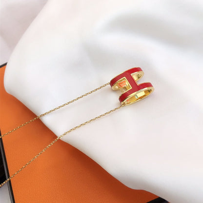 [Regal Jewels]HM CLIC RED ENAMEL GOLD NECKLACE