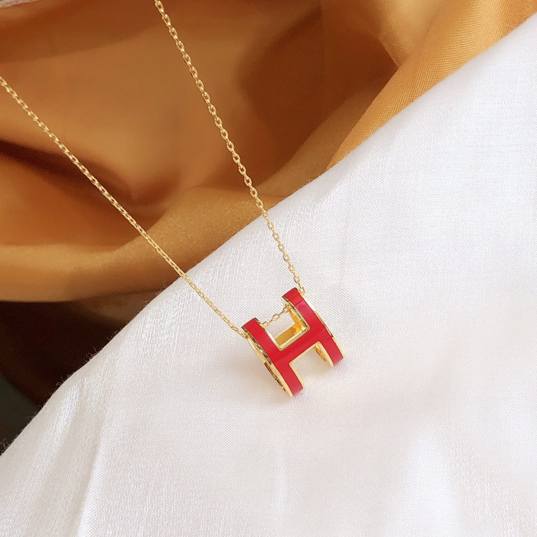 [Regal Jewels]HM CLIC RED ENAMEL GOLD NECKLACE